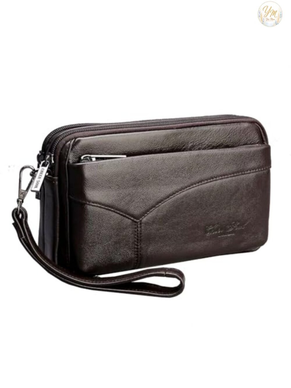 Genuine Leather Wristlet Clutch Wallet Men Business Travel Bag